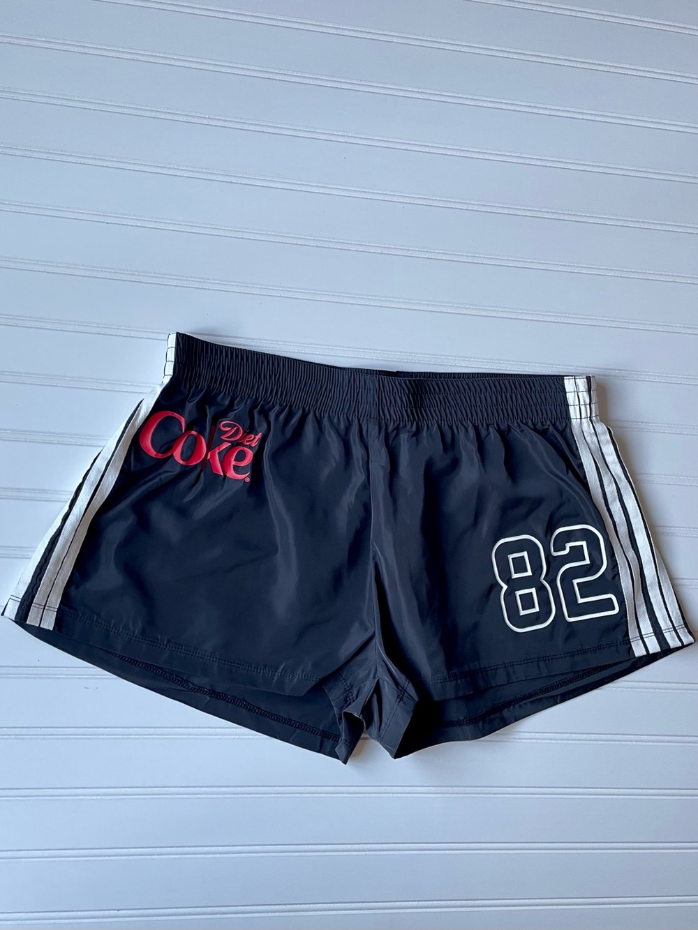 Coca Cola Black Athletic Diet Coke Shorts Sz XL White Stripe Red Logo Varsity 82